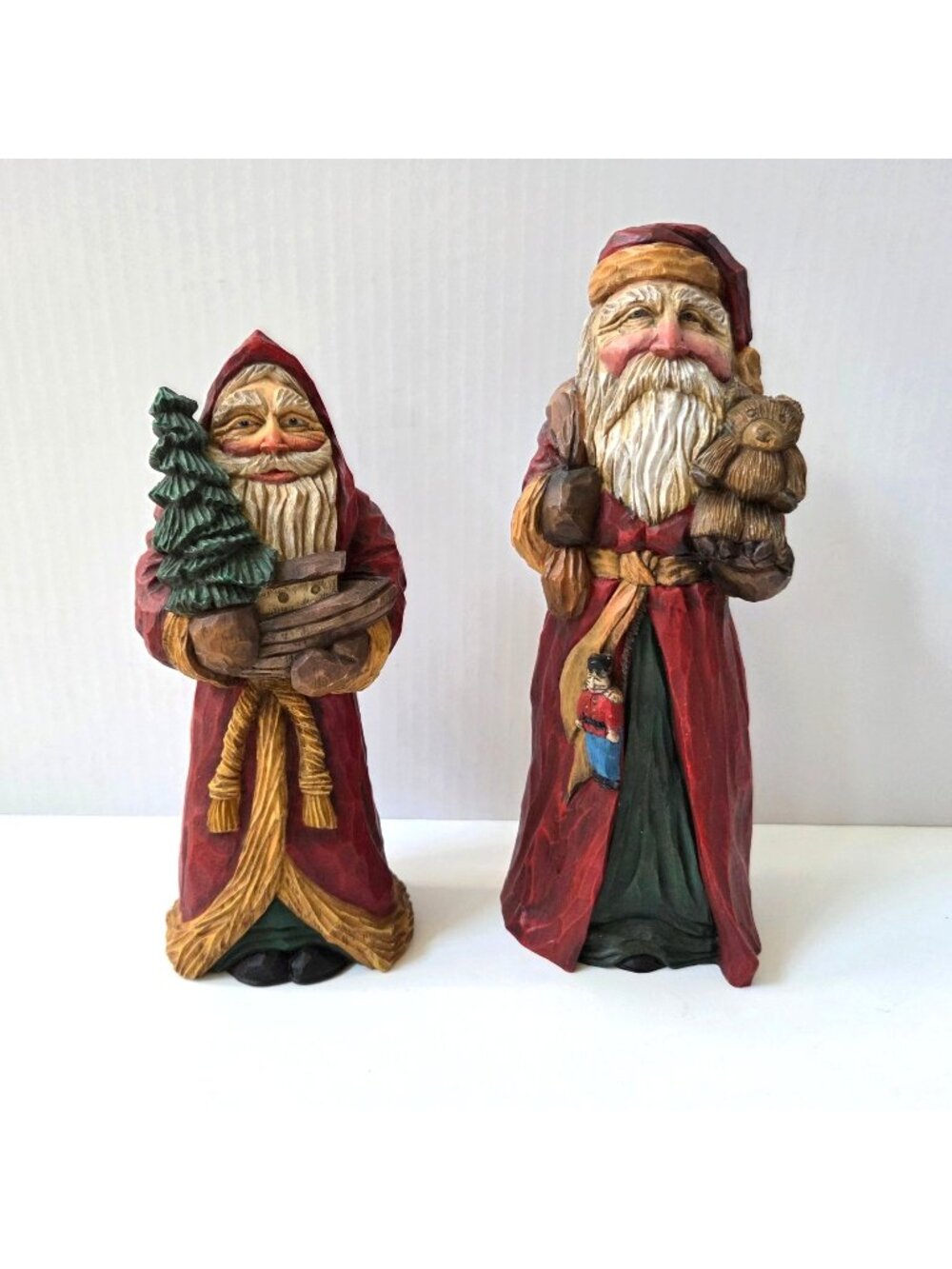 Vintage Craig Kirkwood Santa Claus Folk Art Figure With Tree Bear 2pc Laramie WY